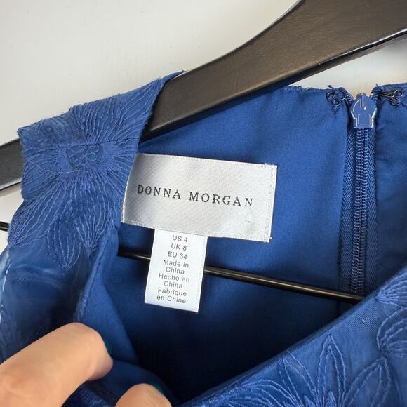 Donna Morgan Embroidered Floral Fit & Flare Dress Blue Knee Length - 4 - Picture 3 of 8